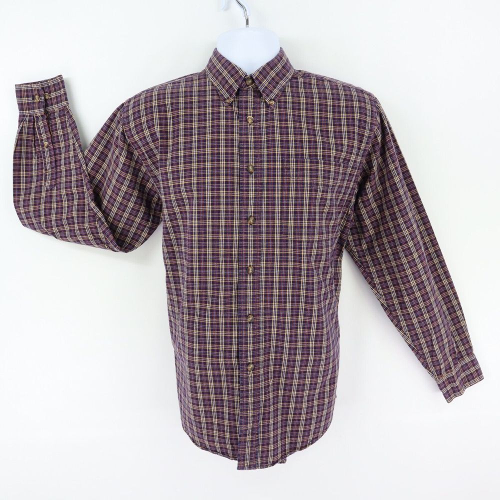 G.H. Bass & Co. Button Down Shirt Mens Size S Purple Colorful Plaid‎ 100% Cotton